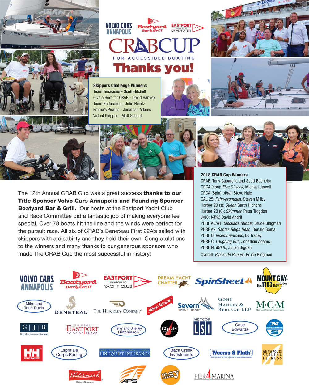 Boatyard CRAB Cup sponsor thanks